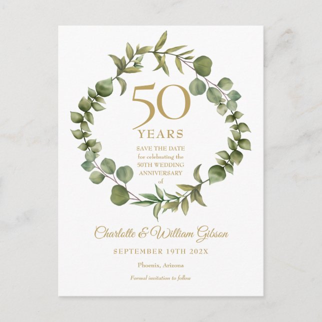 Carte Postale Faire-part 50e Anniversaire de Mariage Bois Verdure  (Devant)