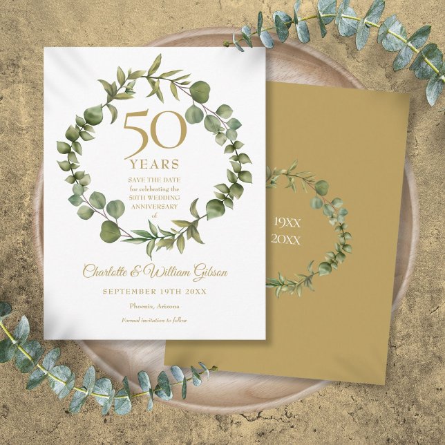 Carte Postale Faire-part 50e Anniversaire de Mariage Bois Verdure  (50th Anniversary Save the Date Woodland Greenery Announcement Postcard)