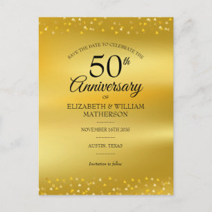 Carte Postale Faire-part 50e Anniversaire de Mariage Cœurs en Or Enregistre