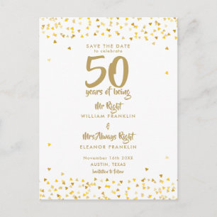 Carte Postale Faire-part 50e Anniversaire d'or M. Mme Right Sauvez la date