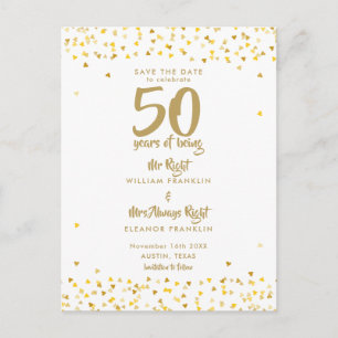 Carte Postale Faire-part 50e anniversaire d'or M. Mme Right Save the Date