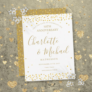 Carte Postale Faire-part 50e anniversaire Enregistrer la date Gold Hearts S