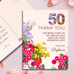 Carte Postale Faire-part 50e anniversaire floral moderne 50 ans fête
