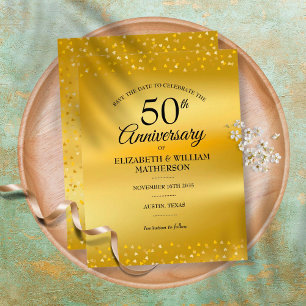 Carte Postale Faire-part 50e anniversaire GoldHearts Foil Enregistrer la da