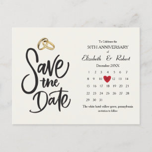 Carte Postale Faire-part 50e anniversaire Mariage simple Calendrier des dat