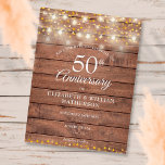 Carte Postale Faire-part 50e anniversaire String Lights Wood Enregistrer la<br><div class="desc">Doté de jolies lampes à cordes et de délicats coeurs d'or confetti sur un arrière - plan de bois rustique. Personnalisez avec votre cinquantenaire d'or spécial enregistrer les informations de date dans des lettres chic. Conçu par Thisisnotme©</div>