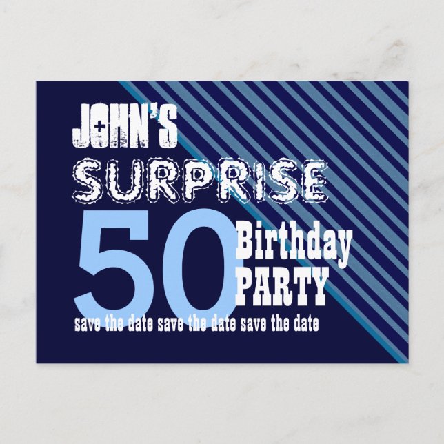 Carte Postale Faire-part 50e Anniversaire Surprise Save the Date Diagonal V (Devant)