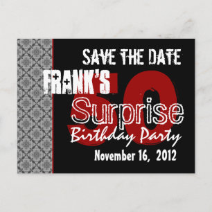 Carte Postale Faire-part 50ème Surprise Party Argent diagonale géométrique