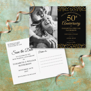 Carte Postale Faire-part 50th Anniversary Gold Hearts Photo Save the Date
