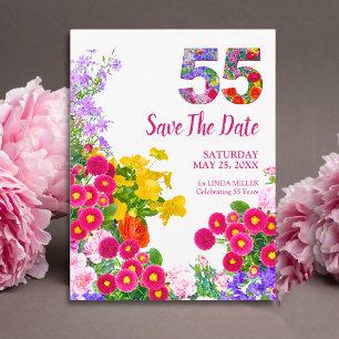 Carte Postale Faire-part 55e anniversaire Floral Modern Enregistrer la date