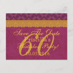 Carte Postale Faire-part 60e anniversaire Enregistrer la date Burgundy Gold