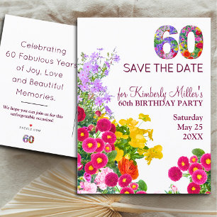 Carte Postale Faire-part 60e anniversaire floral moderne 60 ans fête