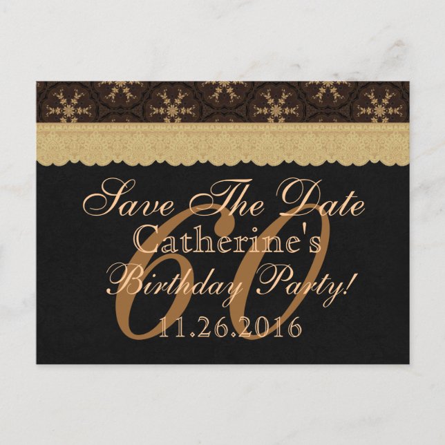 Carte Postale Faire-part 60e Enregistrer la date Anniversaire Pale Gold Lac (Devant)