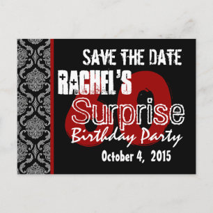 Carte Postale Faire-part 60e Surprise Sauvez la Date moderne Noir Blanc Rou