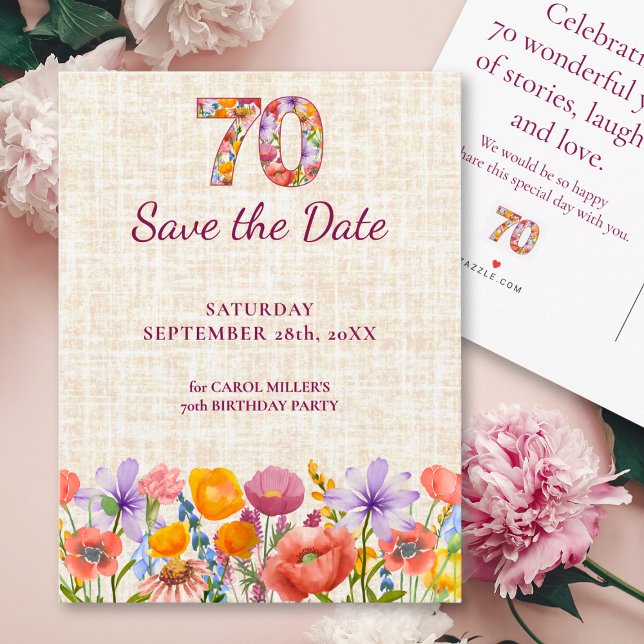 Carte Postale Faire-part 70th Birthday Garden party - Floral Save the Date (Créateur téléchargé)