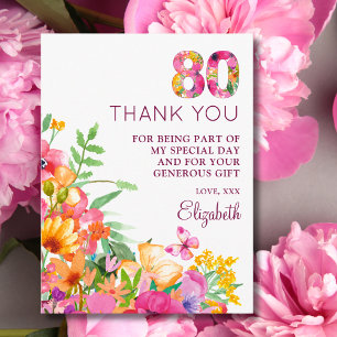Carte Postale Faire-part 80 Ans Fleurs Papillon Remerciement 80e Anniversai