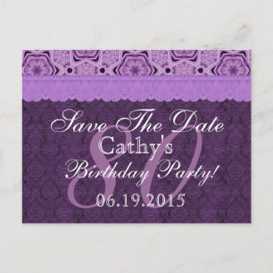 Carte Postale Faire-part 80e Anniversaire Enregistrer la Date Purple Antiqu