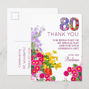 Carte Postale Faire-part 80e anniversaire floral moderne 80 ans fête