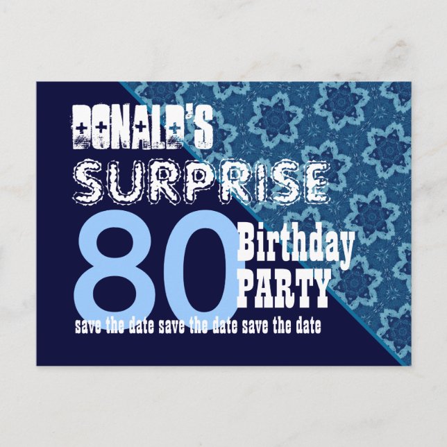 Carte Postale Faire-part 80e anniversaire surprise Enregistrer la date Diag (Devant)