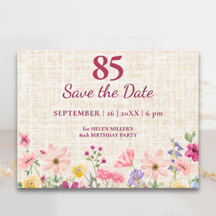 Carte Postale Faire-part 85e anniversaire élégant pour elle - Fleurs en lin