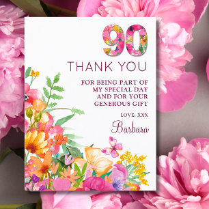 Carte Postale Faire-part 90 ans Fleurs Papillon 90e anniversaire Merci