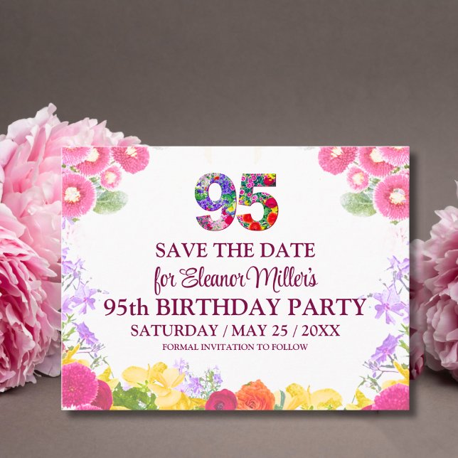 Carte Postale Faire-part 95th Birthday Save the Date, Blush Bloom Floral 95 (Créateur téléchargé)