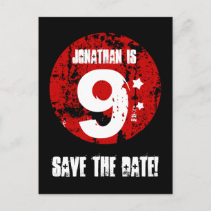 Carte Postale Faire-part 9e anniversaire Enregistrer la date Red Black Grun