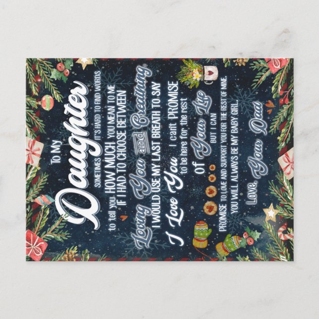 Carte Postale Faire-part À Mon Cadeau Fille, Lettre De Noël À Fille (Devant)