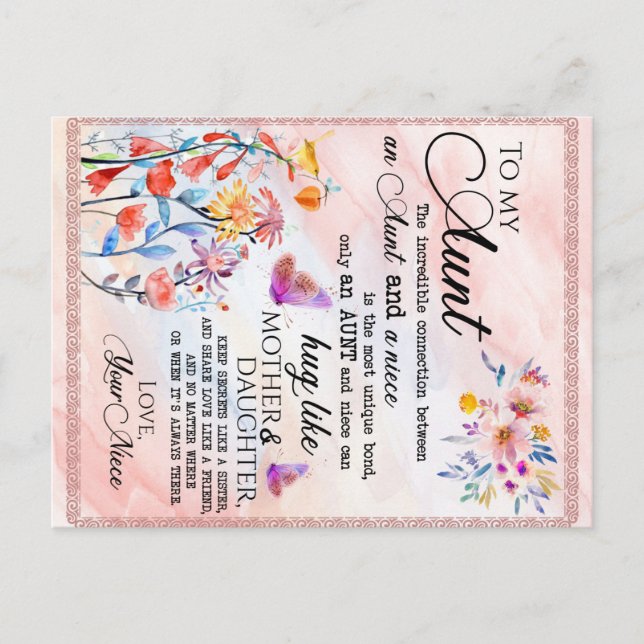 Carte Postale Faire-part À Mon Cadeau Tante, Cadeau Papillon De La Nièce (Devant)