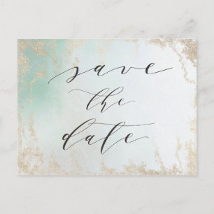 Carte Postale Faire-part Abstrait Aqua Ombre Fondu avec Paillettes d'Or giv