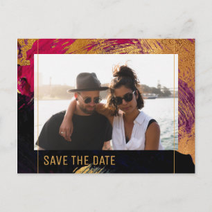 Carte Postale Faire-part Abstrait moderne peinture or script photo mariage