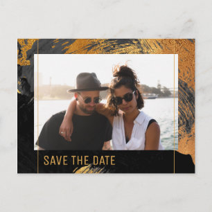 Carte Postale Faire-part Abstrait moderne peinture or script photo mariage