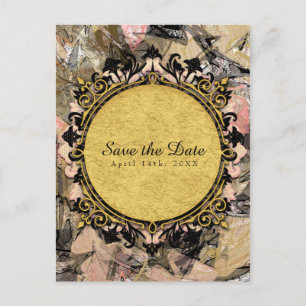 Carte Postale Faire-part Abstrait Swirl rose noir & or Enregistrer la date