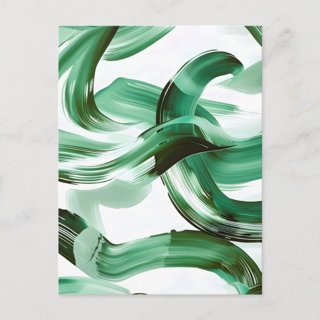 Carte Postale Faire-part Abstrait Traits de Pinceau Vert Minimal Moderne (Devant)