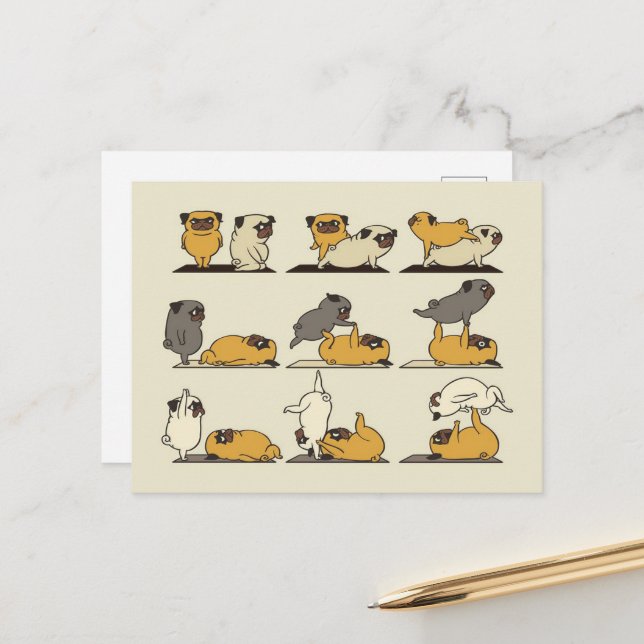 Carte Postale Faire-part Acroyoga Avec Le Carlin French Bulldog Lover (Devant/Arrière en situation)