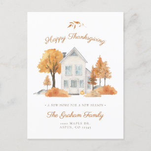 Carte Postale Faire-part Action de grâces Nouvelle Maison Feuilles d'automn