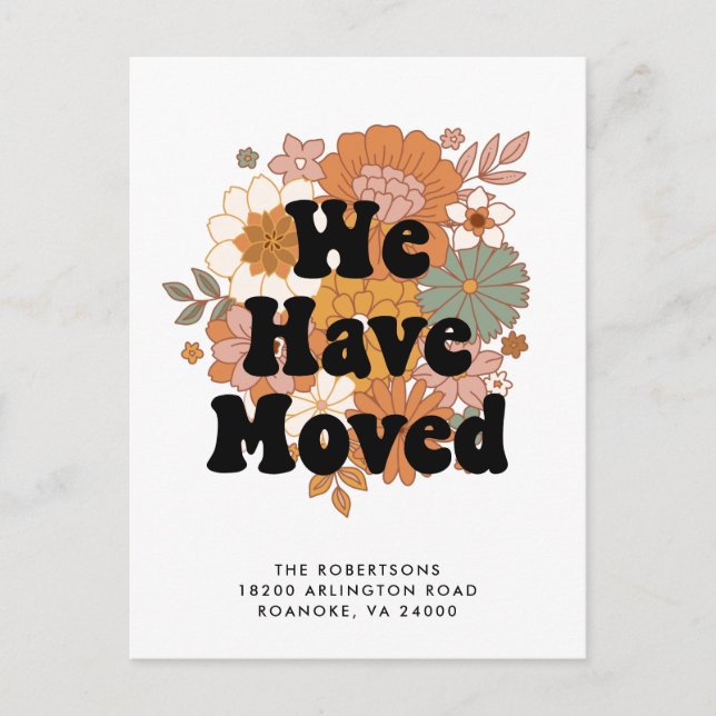 Carte Postale Faire-part Adresse Nouvelle Fleur de la Contre-Culture Rétro  (Devant)