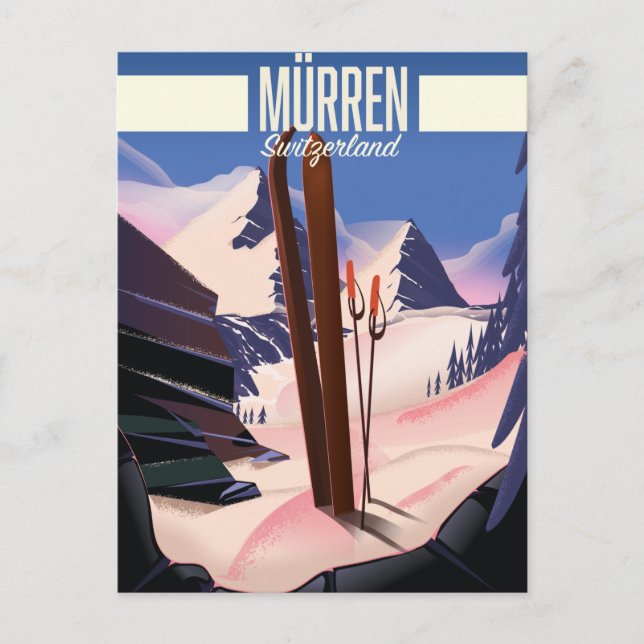 Carte Postale Faire-part Affiche de Murren Suisse art d'impression ski. (Devant)