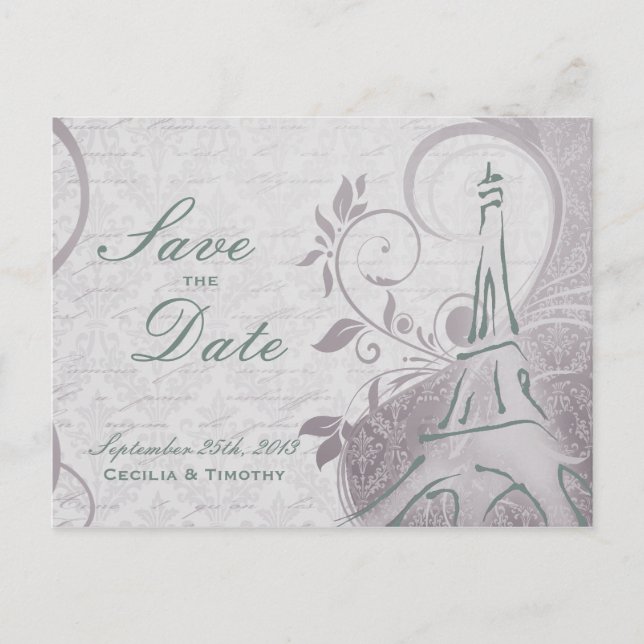 Carte Postale Faire-part Affiche rustique : Teal subtil et violet Enregistr (Devant)