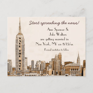 Carte Postale Faire-part AG - Toile de fond de NYC gravée 01 Save the Date