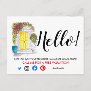 Carte Postale Faire-part Agent immobilier HELLO porte d'entrée jaune vente