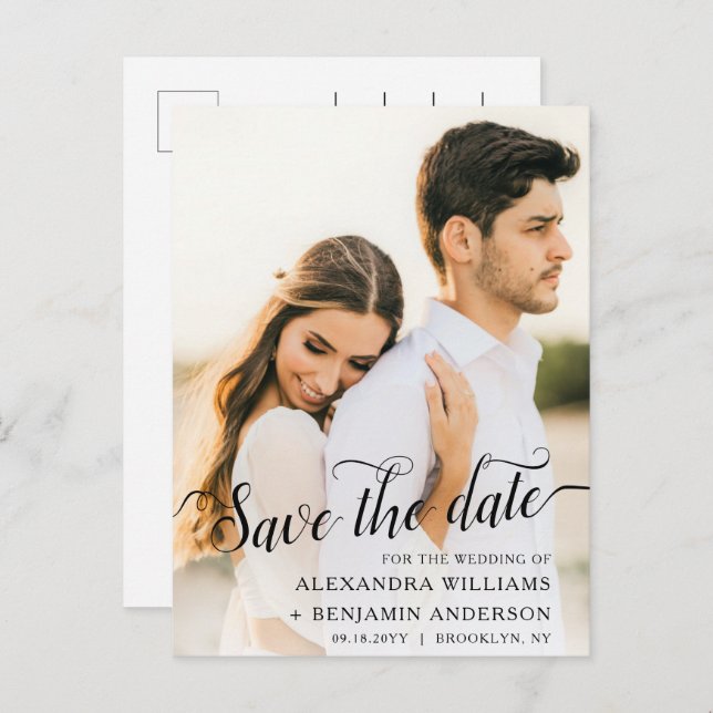 Carte Postale Faire-part Alexandra Élégant Écriture Manuscrite Photo Save t (Devant / Derrière)