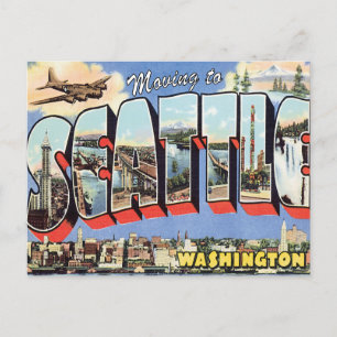 Carte Postale Faire-part Aller à Seattle WA Vintage Changement d'adresse