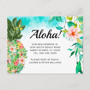 Carte Postale Faire-part Aloha Tropical Fleur de pinède rose Hawaï Déménage