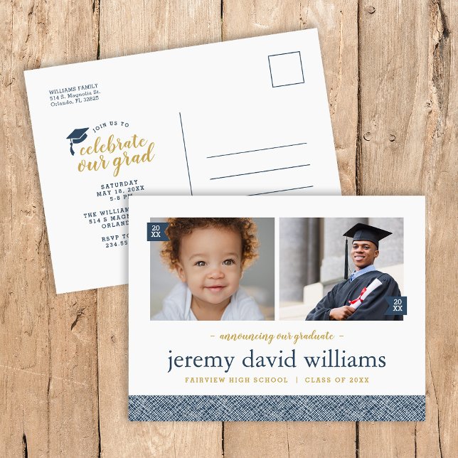 Carte Postale Faire-part Alors et maintenant 2 Photo Graduation Party Invit (Créateur téléchargé)