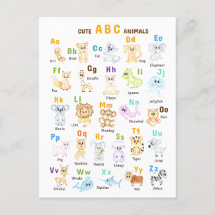 Carte Postale Faire-part Alphabet Animal ABC Mets animaux