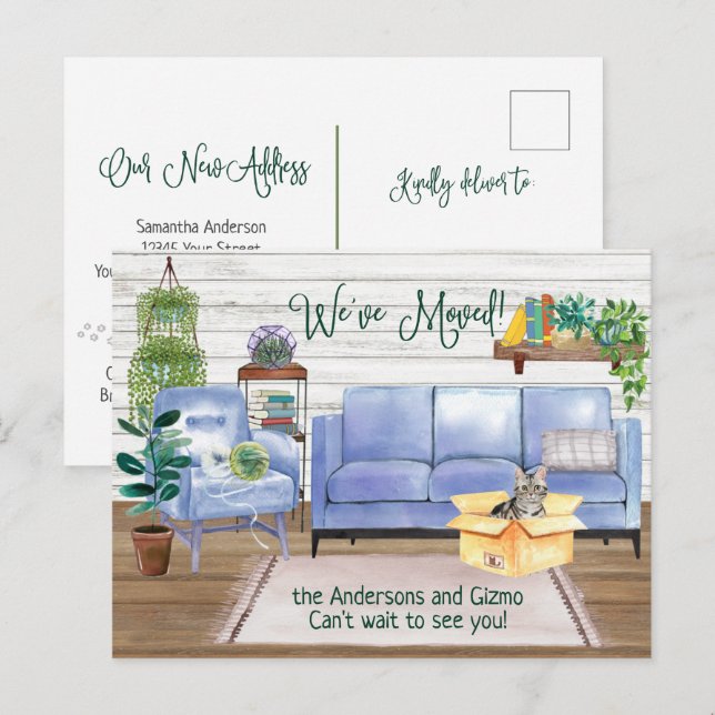 Carte Postale Faire-part American Short Hair Cat Cosy New Home Moving  (Devant / Derrière)