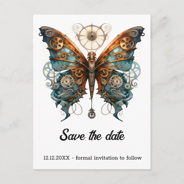Carte Postale Faire-part Amiral papillon Chronoflutter Mariage Steampunk  (Devant)