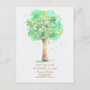 Carte Postale Faire-part Amour Arbre Aquarelle romantique Enregistrer la da