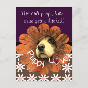 Carte Postale Faire-part Amour de chiot sortant d'une fleur